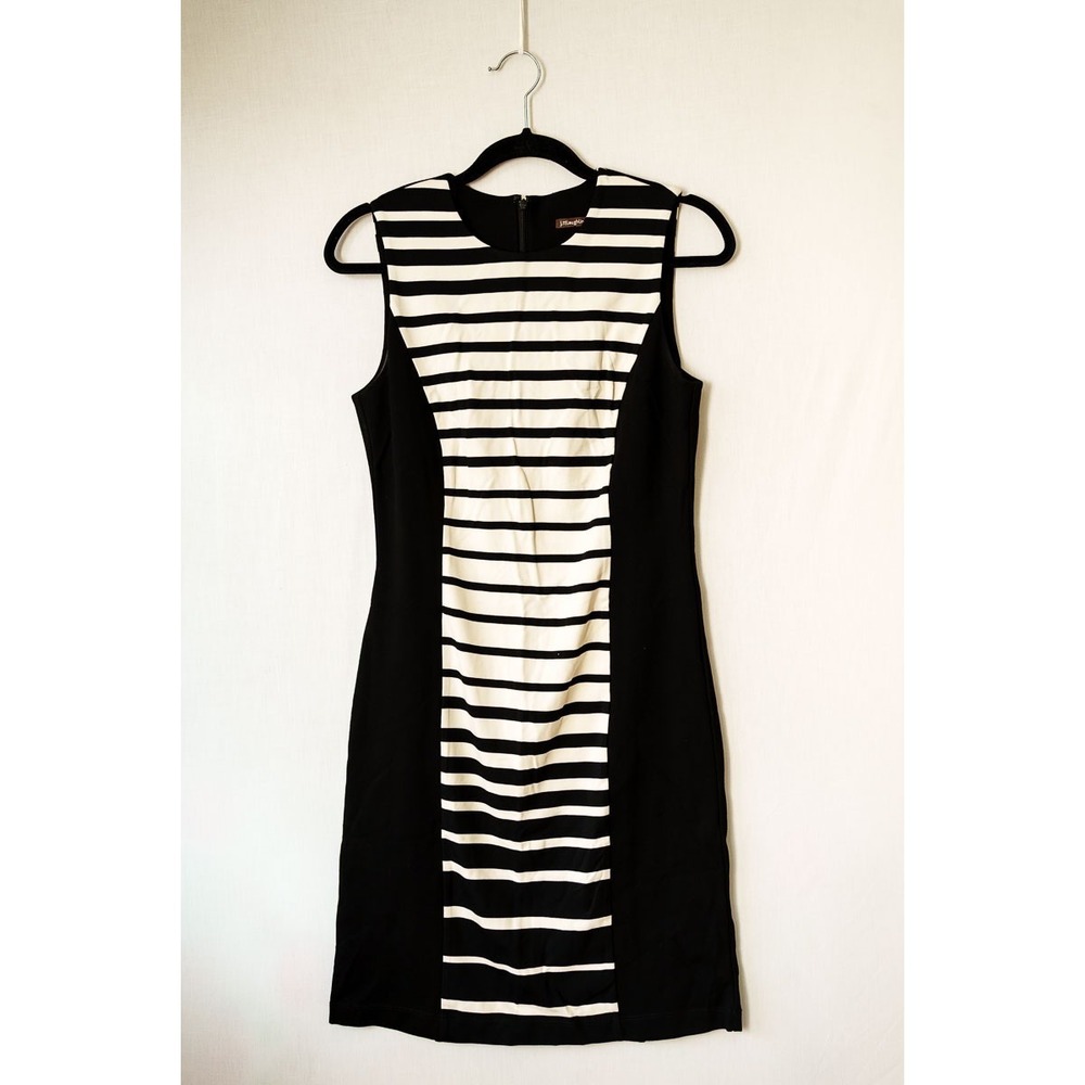J. McLaughlin Dress XS black shift dress white stripes event cocktail party